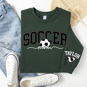 Personalize Soccer Mom Kids Name On Sleeve Sweatshirt, Mom Soccer Sweater, Soccer Mama Shirt, Gift for Soccer Mom, Fall Soccer Season Shirt