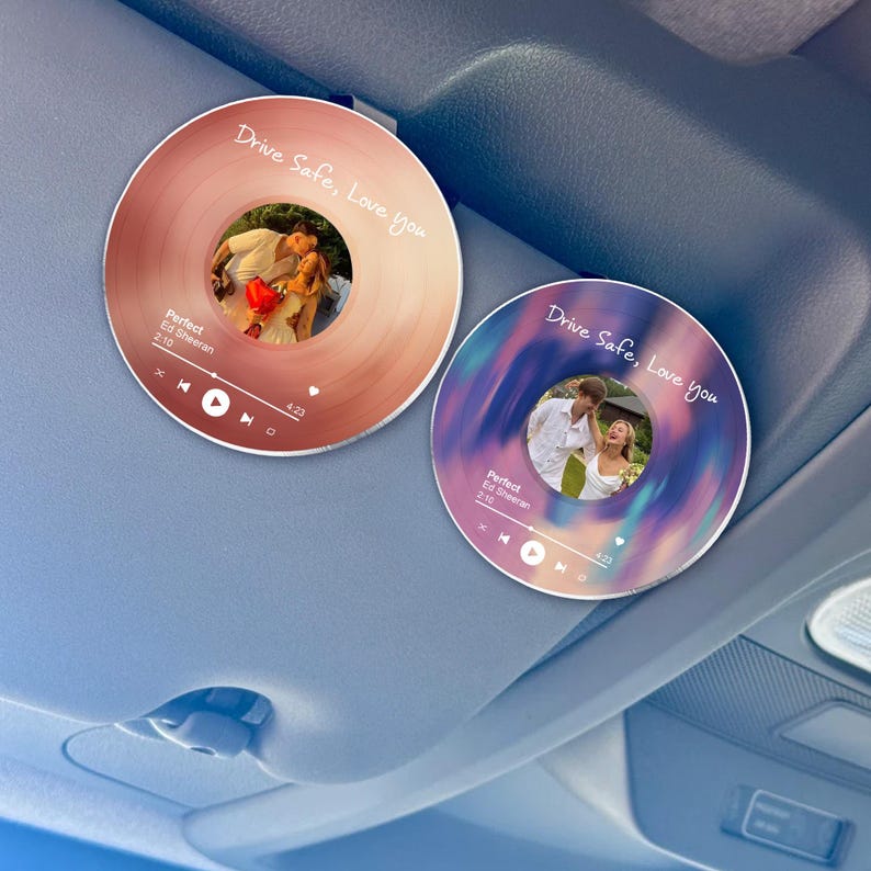 Personalized Valentine's Day Gift For Him, Custom Song & Photo Car Visor Clip, Boyfriend Husband Gifts, Drive Safe Photo Couples Visor Clip