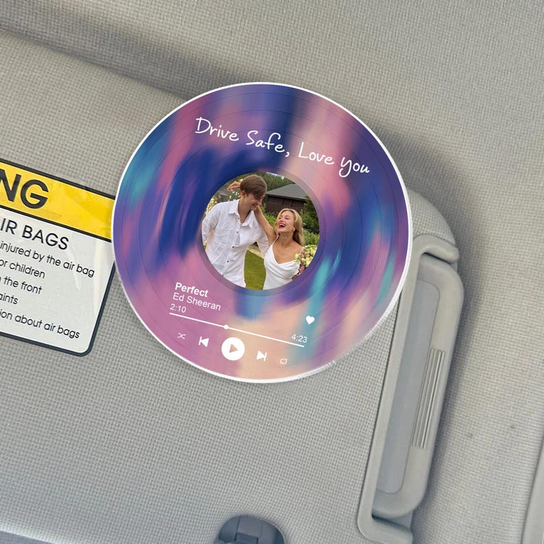 Personalized Valentine's Day Gift For Him, Custom Song & Photo Car Visor Clip, Boyfriend Husband Gifts, Drive Safe Photo Couples Visor Clip