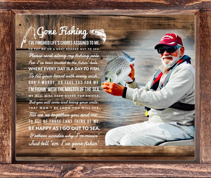 Gone Fishing Poem Memorial Photo Frame: Personalized Fisherman Memory Gift