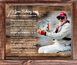Gone Fishing Poem Memorial Photo Frame: Personalized Fisherman Memory Gift