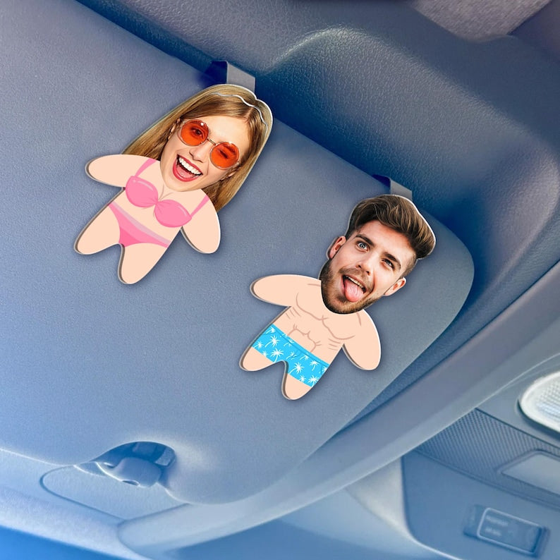 Personalized Valentine's Day Gift For Him, Funny Face Photo Car Visor Clip, Boyfriend Husband Gifts, Custom Sun Car Visor Clip With Picture