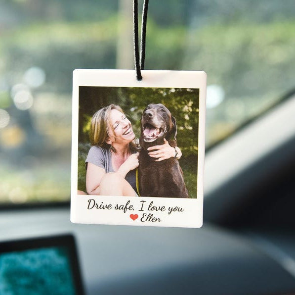 Personalized Photo Car Ornament, Hanging Car Polaroid Any Image, Drive Safe Ornament, Driving Test Pass Gift, Idea First Car Charm Gift