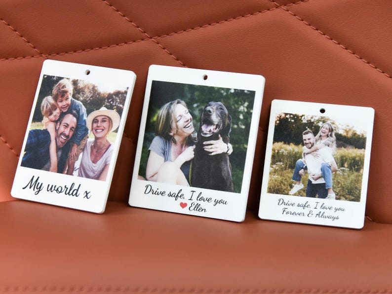 Personalized Photo Car Ornament, Hanging Car Polaroid Any Image, Drive Safe Ornament, Driving Test Pass Gift, Idea First Car Charm Gift