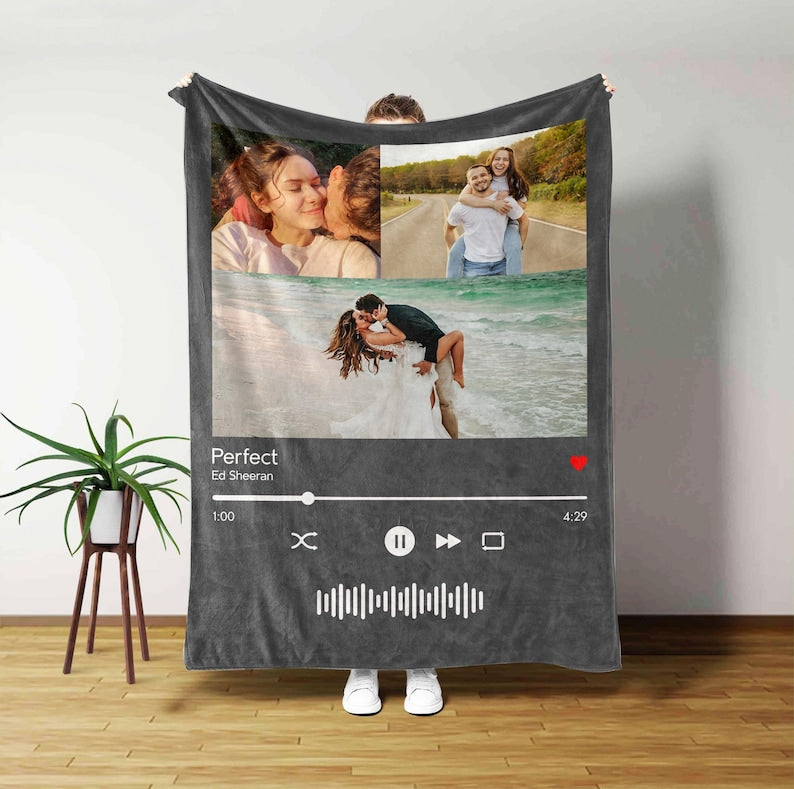 Personalized Music Blanket your photo & music favorite song Gift Blanket Great Couples Boyfriend Girlfriend Birthday Gift Mom Gift