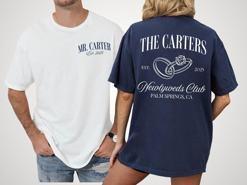 Newlyweds Shirts Mr and Mrs Tees Honeymoon Club Shirts Just Married Shirts Custom Name Honeymoon Tshirt Hubby and Wifey Shirt Couple Tee