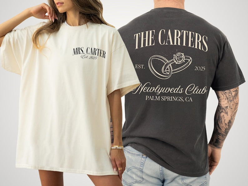 Newlyweds Shirts Mr and Mrs Tees Honeymoon Club Shirts Just Married Shirts Custom Name Honeymoon Tshirt Hubby and Wifey Shirt Couple Tee