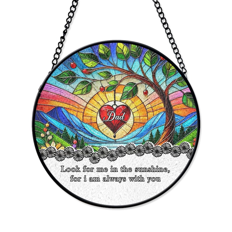 Personalized Memorial Stained Glass Panel with Heart and Tree of Life Sympathy Gift for Loss of Mom or Dad, Grief Keepsake