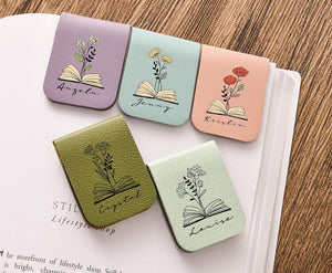 Name Bookmark with Birth Flower,Custom Leather Birth Flower Bookmark,Personalized Magnetic Bookmark,Book Lover Birthday Gift,Book Accessory