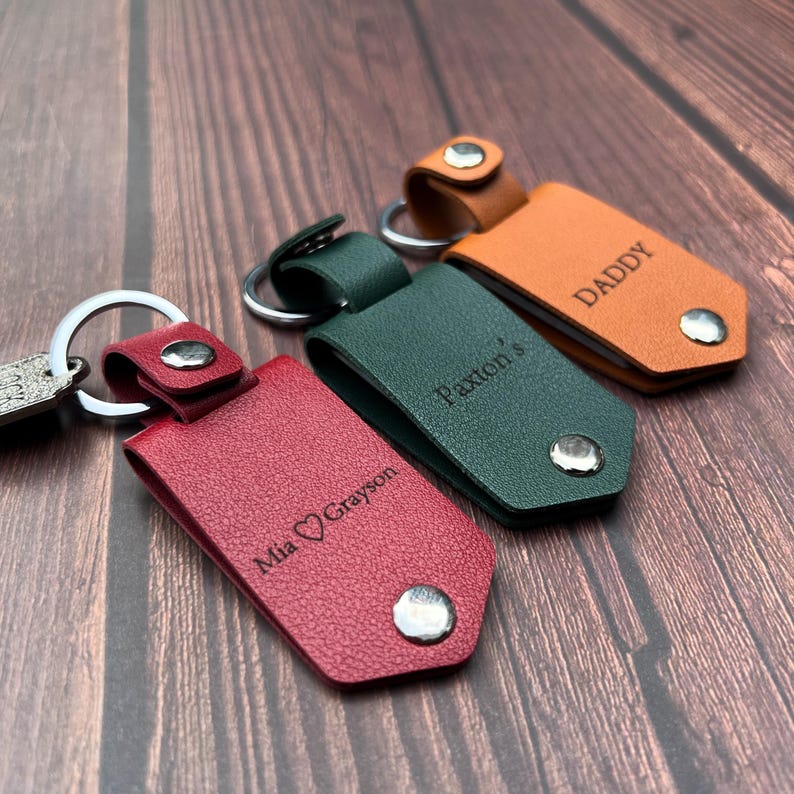Personalized Mens Leather Keychain with Photo,Metal Tag Photo Keychain,Engraved key chain,Valentines Gifts for Him,Anniversary Gifts for Him