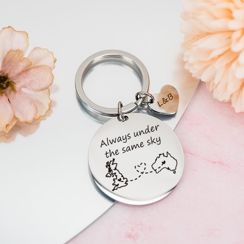Custom Long Distance Keychain,Leaving Home Gift,Keychain for Long Distance Couple, Friends, Long Distance Relationship Gift, 2025 Grad Gifts