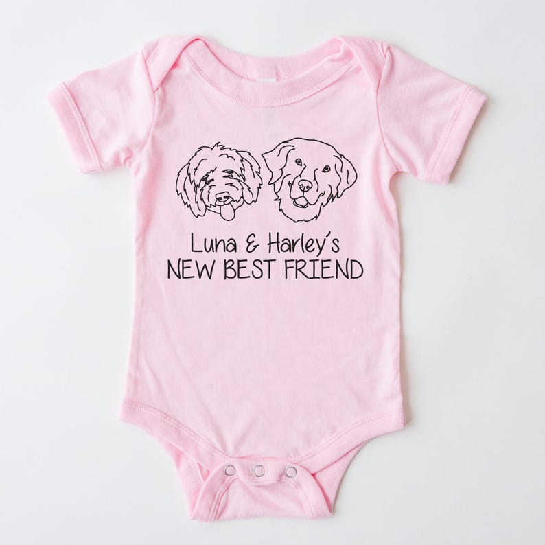 New Best Friend Onesie, Newborn Gift, Dog Lover, Custom Baby Onesie, New Baby Gift, Dog, Dog Portrait, Custom Dog, Coming Home Outfit