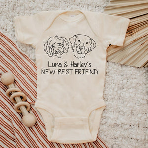 New Best Friend Onesie, Newborn Gift, Dog Lover, Custom Baby Onesie, New Baby Gift, Dog, Dog Portrait, Custom Dog, Coming Home Outfit