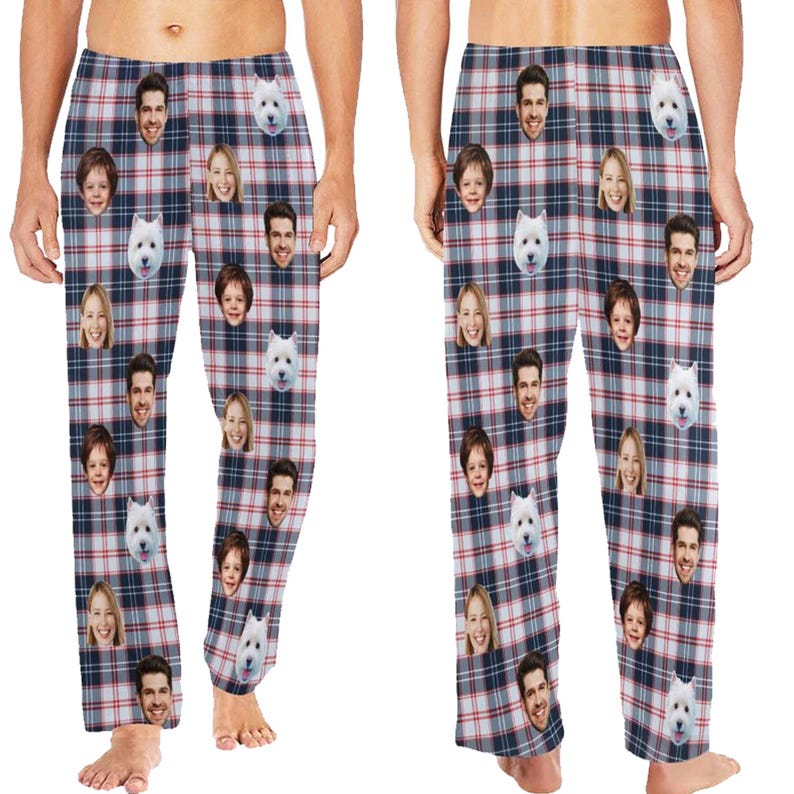 Custom Pajamas Pants Family: Customized Pajama with Face and Dog, Personalized PJs, Christmas Trousers