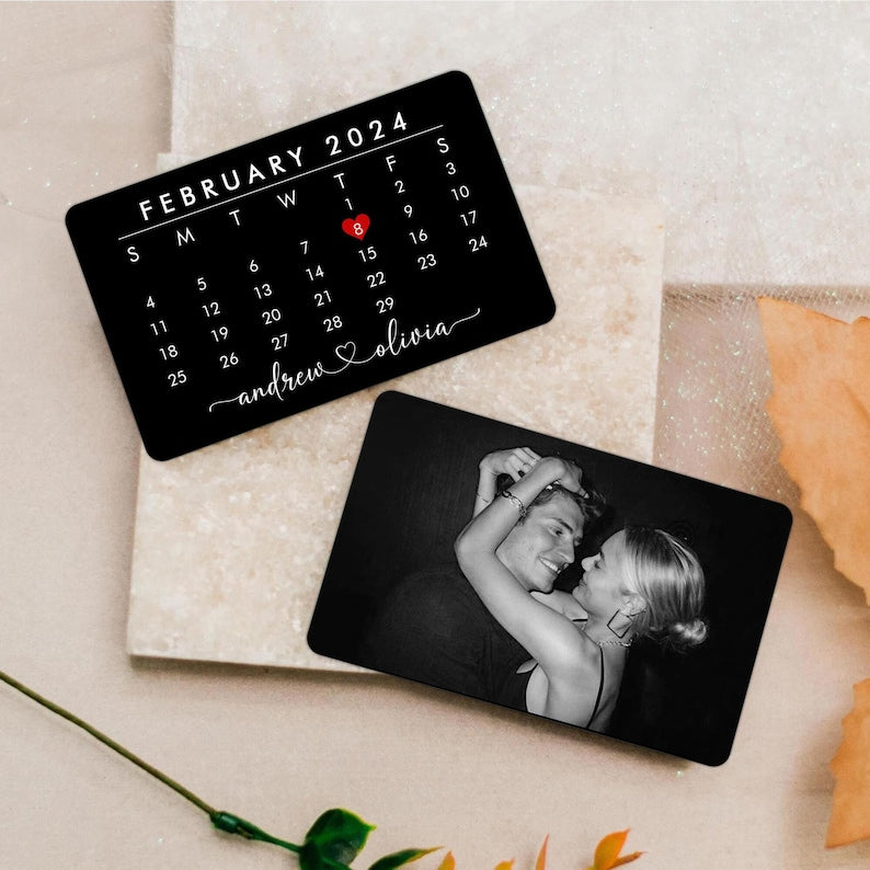Custom Metal Wallet Card, Calendar Insert Card, Couple Gift, Personalized Anniversary Gift for Boyfriend, Husband, Photo Love Note Card