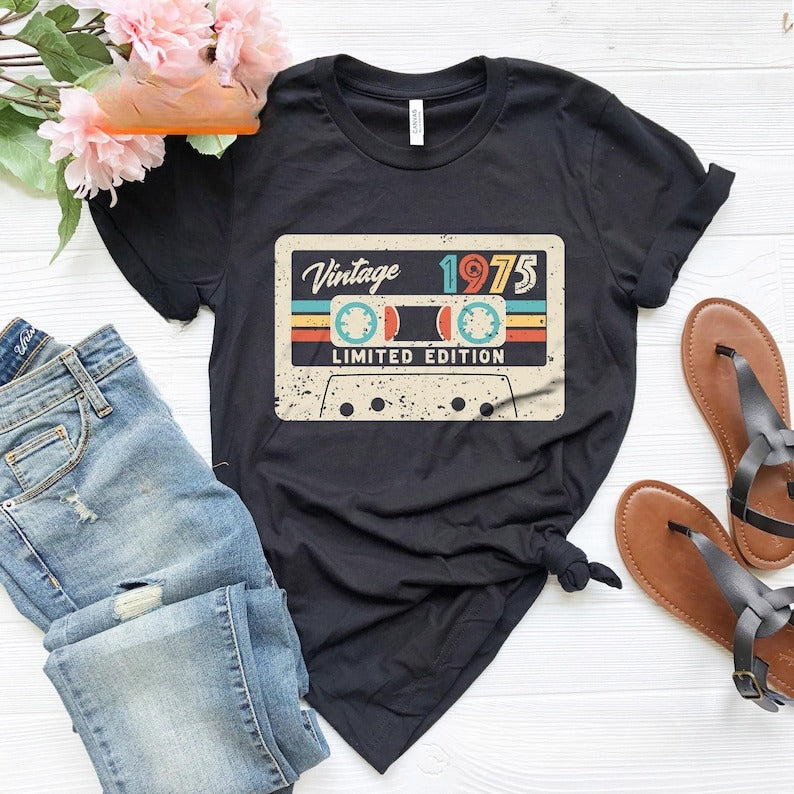 50th Birthday Shirt, Vintage 1975 Limited Edition Cassette T-Shirt, 1975 Birthday Shirt, 50th Birthday Gift For Women, 50th Birthday Men Tee