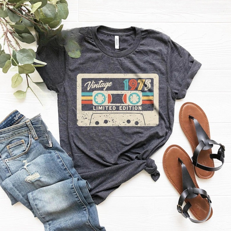 50th Birthday Shirt, Vintage 1975 Limited Edition Cassette T-Shirt, 1975 Birthday Shirt, 50th Birthday Gift For Women, 50th Birthday Men Tee