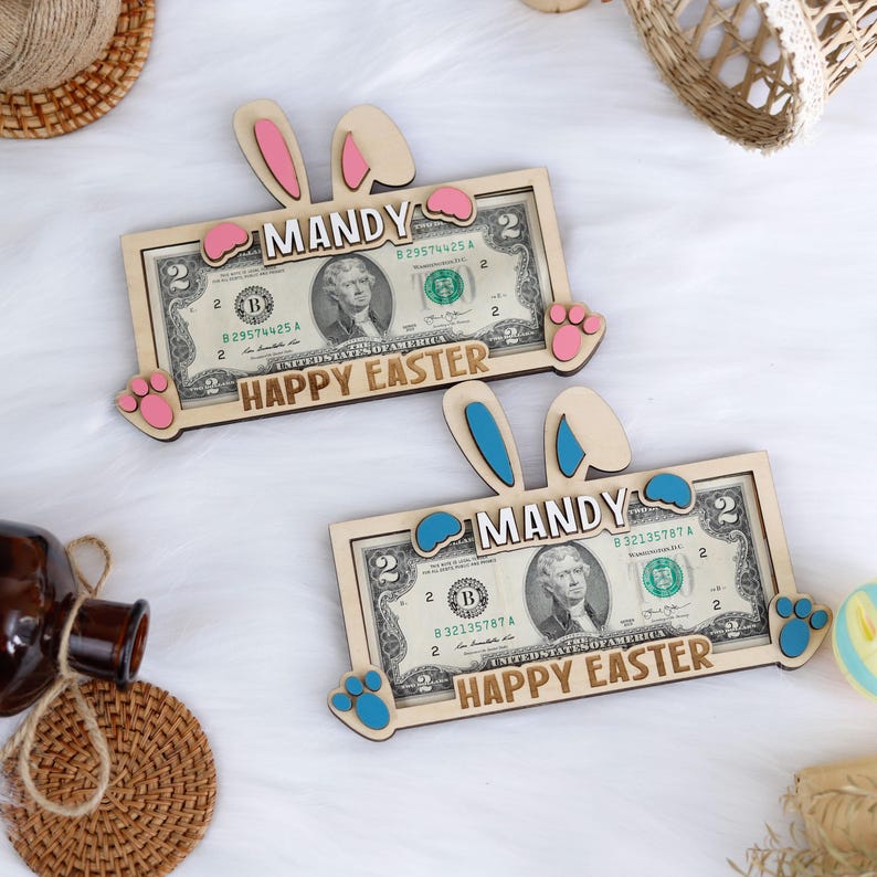 Custom Easter 2026 Bunny Money Holder Gift, Bunny Cash Holder for Kids, Easter Day Bunny Tag for Kids, Personalized Easter Money Holder Gift