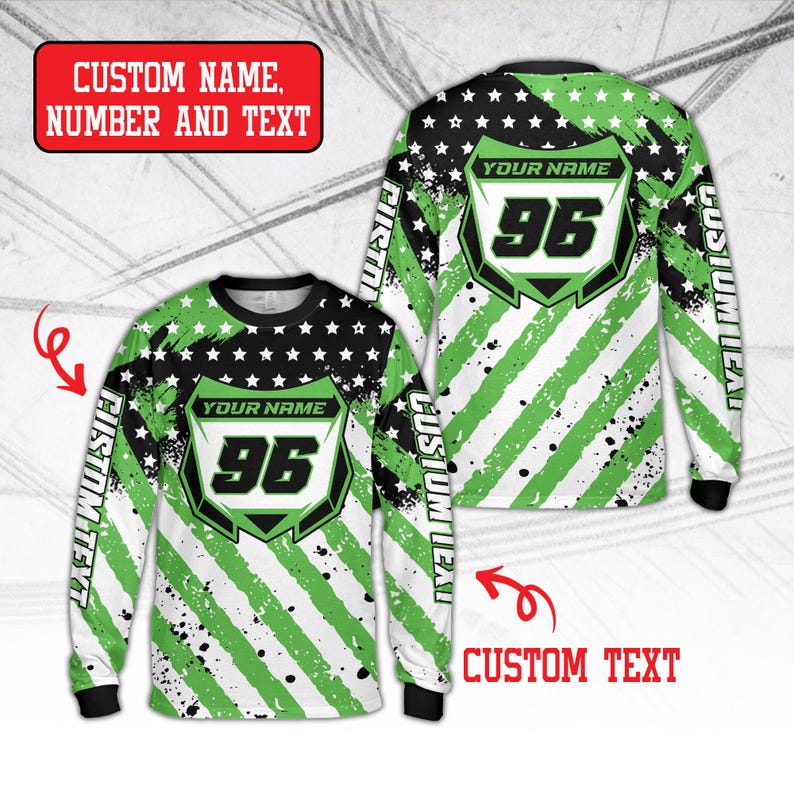 Personalized Dirt Bike Long Sleeve, Custom Rider's Name Number Plate Shirt, Motocross BMX Shirt, Off-Road Racing, 3D Dirt Bike Gift