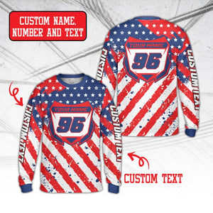 Personalized Dirt Bike Long Sleeve, Custom Rider's Name Number Plate Shirt, Motocross BMX Shirt, Off-Road Racing, 3D Dirt Bike Gift