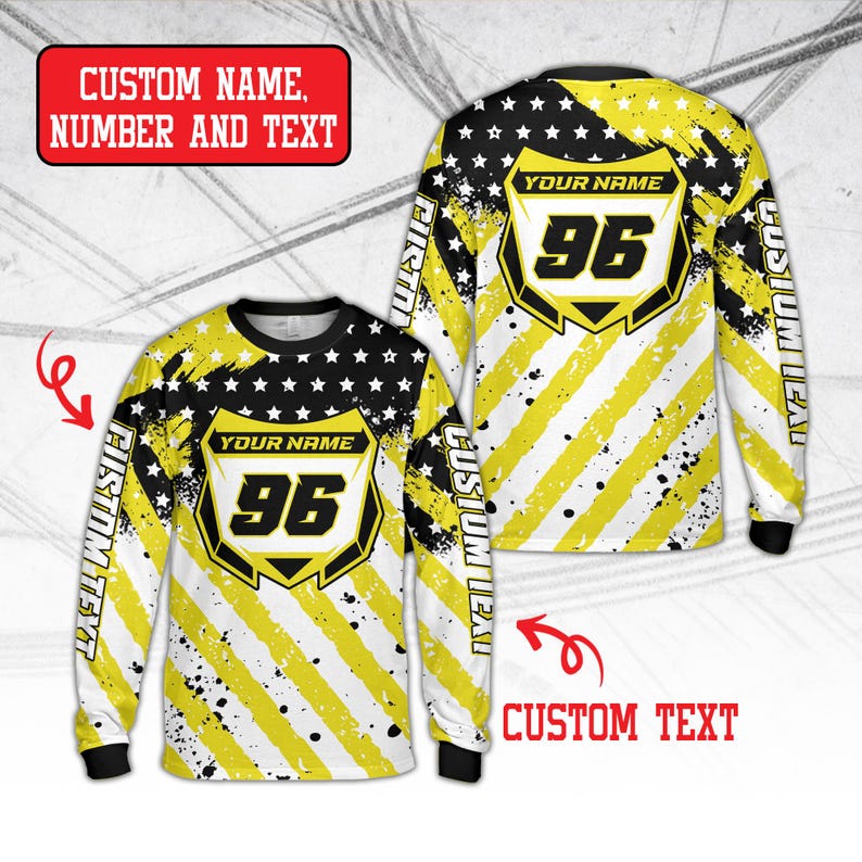 Personalized Dirt Bike Long Sleeve, Custom Rider's Name Number Plate Shirt, Motocross BMX Shirt, Off-Road Racing, 3D Dirt Bike Gift