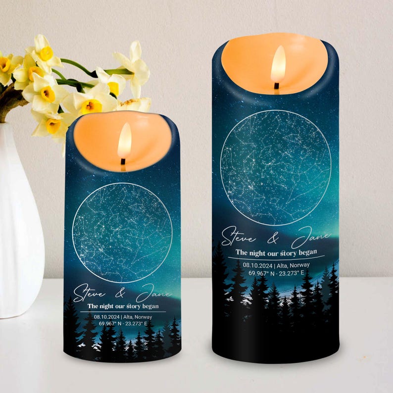 Custom Star Map By Date Led Candle, Custom Couples Candle Gift, Personalized Anniversary Gift For Her & Him, Wedding Candle, Valentine Gift