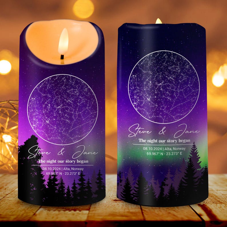 Custom Star Map By Date Led Candle, Custom Couples Candle Gift, Personalized Anniversary Gift For Her & Him, Wedding Candle, Valentine Gift