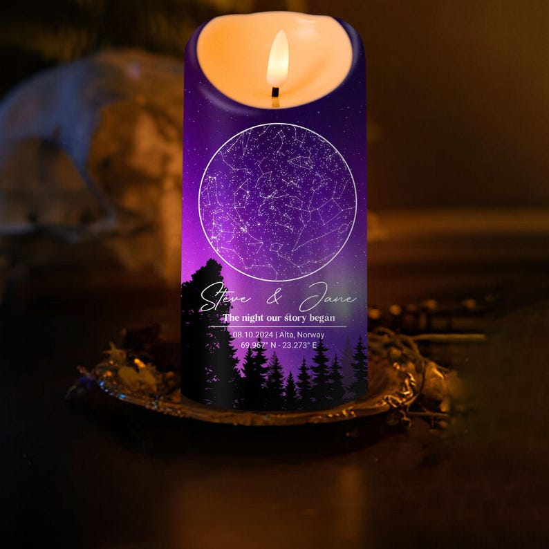 Custom Star Map By Date Led Candle, Custom Couples Candle Gift, Personalized Anniversary Gift For Her & Him, Wedding Candle, Valentine Gift