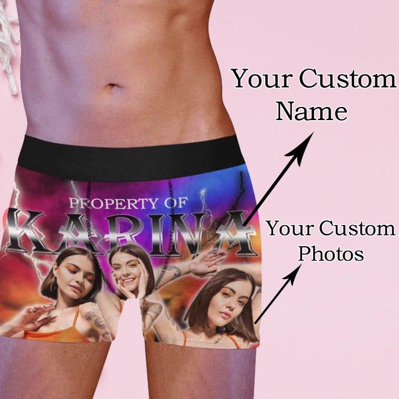 Personalized Boxer with Picture, Personalized Photo Underwear, Custom Name on underwear, Custom boxer for Boyfriend, Valentine Gift for Him