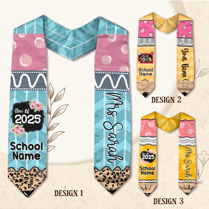 Custom Graduation Stole Class Of 2025, Teacher Graduation Stole 2025, Teacher Stole, Pencil Stole Graduation For Teachers, Sash For Teacher
