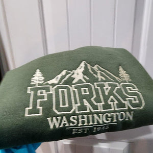 Forks Washington Embroidered Crewneck Sweatshirt, Twilight Inspired Pacific Northwest Apparel PNW Souvenir Traveling Sweater National Parks il_794xN.6573469482_b1qs.jpg