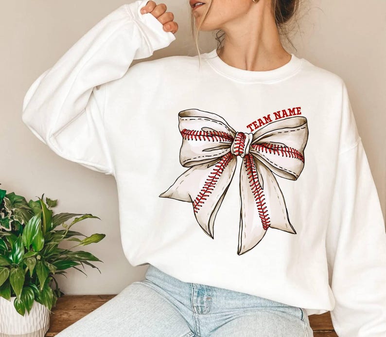 Custom Baseball Bow Sweatshirt,Baseball Mom Gift Sweatshirt,Coquette Baseball Cheeer Mom Sweatshirt,Gameday Sweat,Fall Baseball Season Sweat