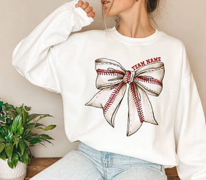 Custom Baseball Bow Sweatshirt,Baseball Mom Gift Sweatshirt,Coquette Baseball Cheeer Mom Sweatshirt,Gameday Sweat,Fall Baseball Season Sweat