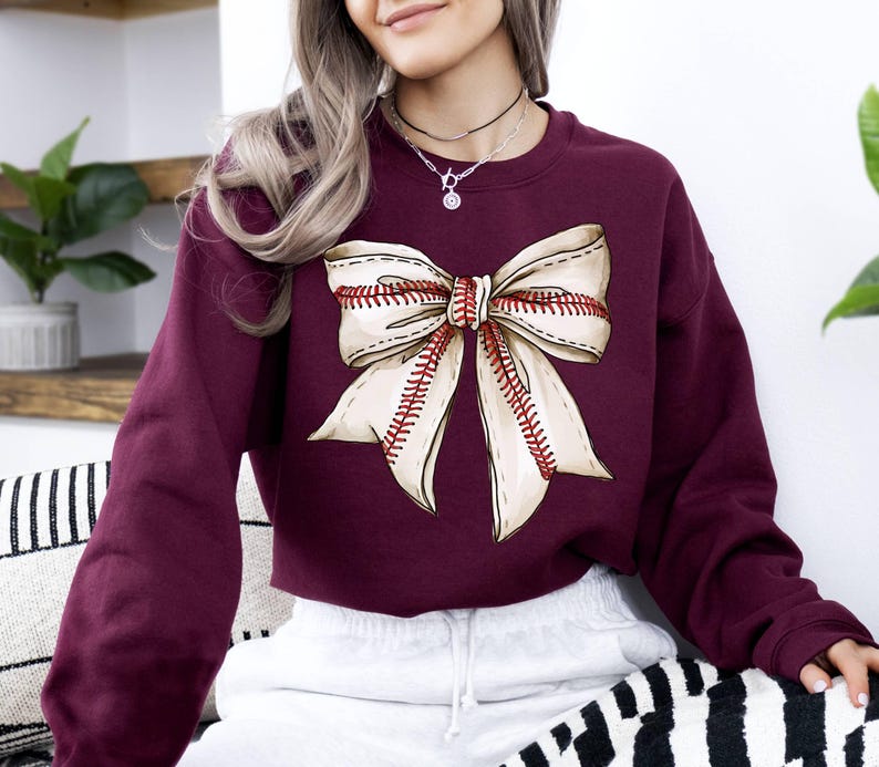 Custom Baseball Bow Sweatshirt,Baseball Mom Gift Sweatshirt,Coquette Baseball Cheeer Mom Sweatshirt,Gameday Sweat,Fall Baseball Season Sweat