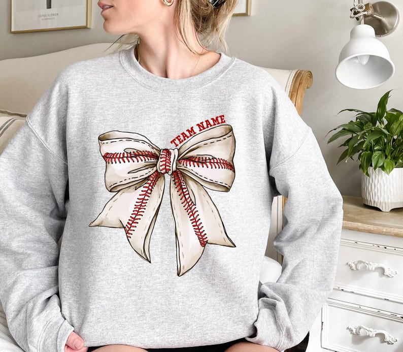 Custom Baseball Bow Sweatshirt,Baseball Mom Gift Sweatshirt,Coquette Baseball Cheeer Mom Sweatshirt,Gameday Sweat,Fall Baseball Season Sweat