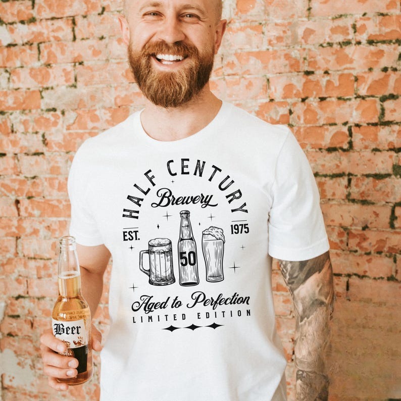 50th Birthday Shirt for Him, 1975 Vintage Birthday TShirt, Beer Lover Birthday Tee, Mens 50th Birthday T-Shirt, Funny 50th Gift for Husband