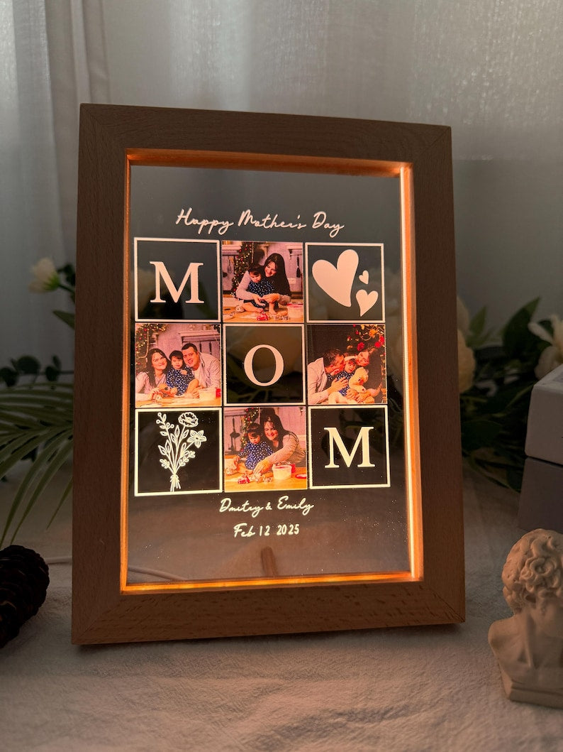 Custom Picture Frame with Light, Memorial Picture Gift for Mom, Personalized MOM Memory Stand, Mother's Day Gifts, Unique Gifts with Name