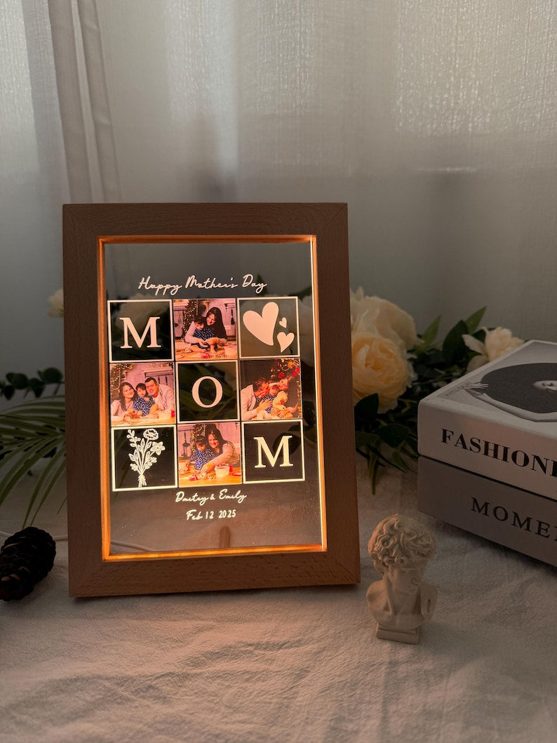 Custom Picture Frame with Light, Memorial Picture Gift for Mom, Personalized MOM Memory Stand, Mother's Day Gifts, Unique Gifts with Name