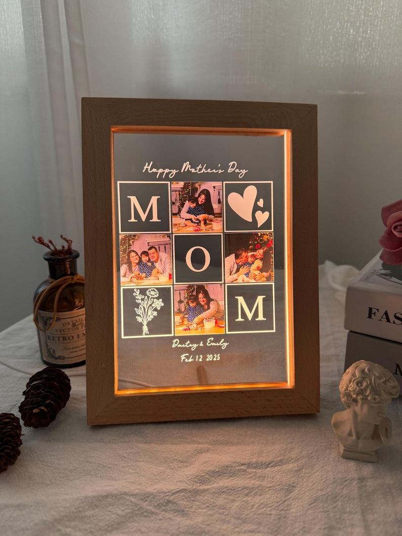 Custom Picture Frame with Light, Memorial Picture Gift for Mom, Personalized MOM Memory Stand, Mother's Day Gifts, Unique Gifts with Name