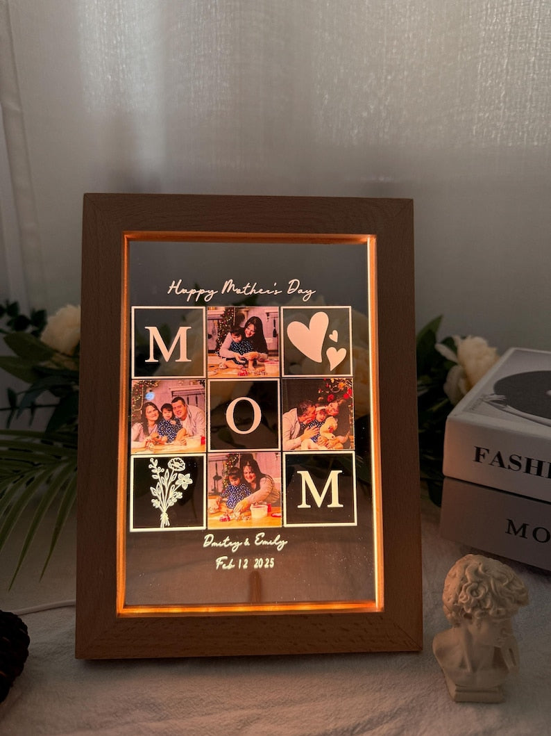 Custom Picture Frame with Light, Memorial Picture Gift for Mom, Personalized MOM Memory Stand, Mother's Day Gifts, Unique Gifts with Name