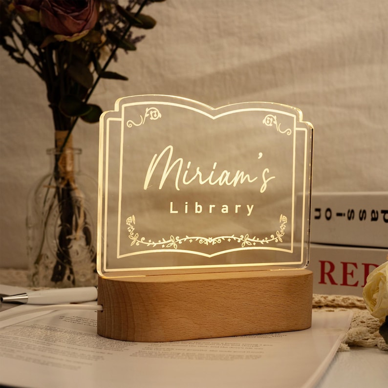 Personalized Library Sign Light, Book lover Gift, Home Library Decor, Bookshelf Decor, Bookish Gifts, Gift for Her Birthday