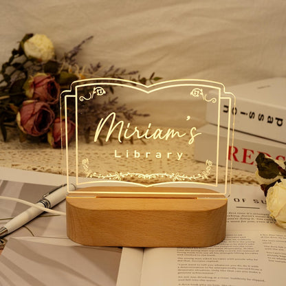 Personalized Library Sign Light, Book lover Gift, Home Library Decor, Bookshelf Decor, Bookish Gifts, Gift for Her Birthday