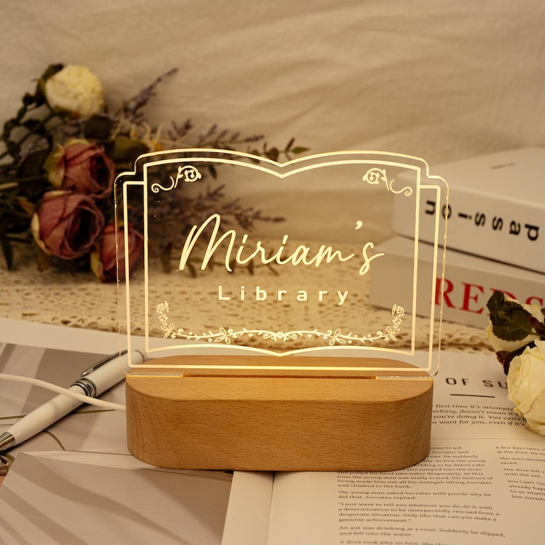 Personalized Library Sign Light, Book lover Gift, Home Library Decor, Bookshelf Decor, Bookish Gifts, Gift for Her Birthday