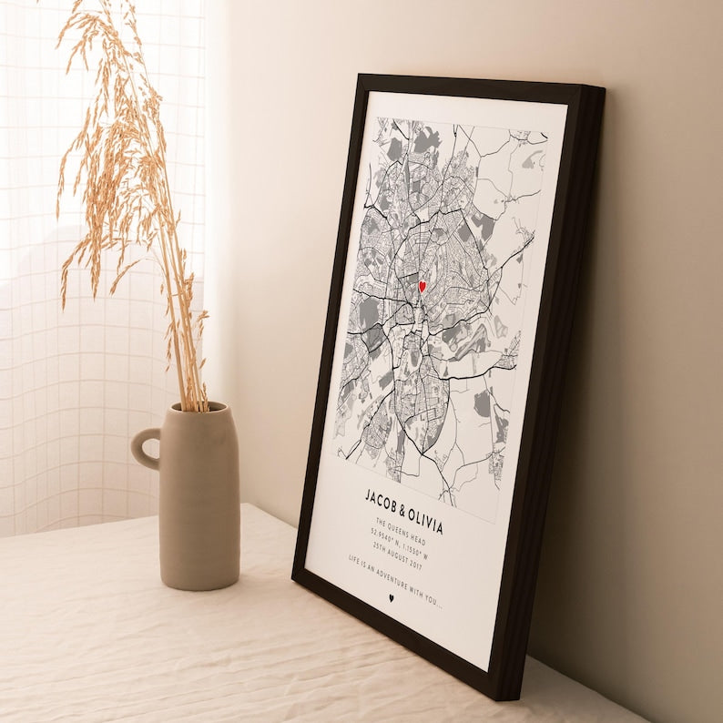 Personalised Couple Map - Engagement Gift, Map Prints Any Location, City Wood Sign, Town Map, Love Map Wood Sign, Map Gift, Map Sign
