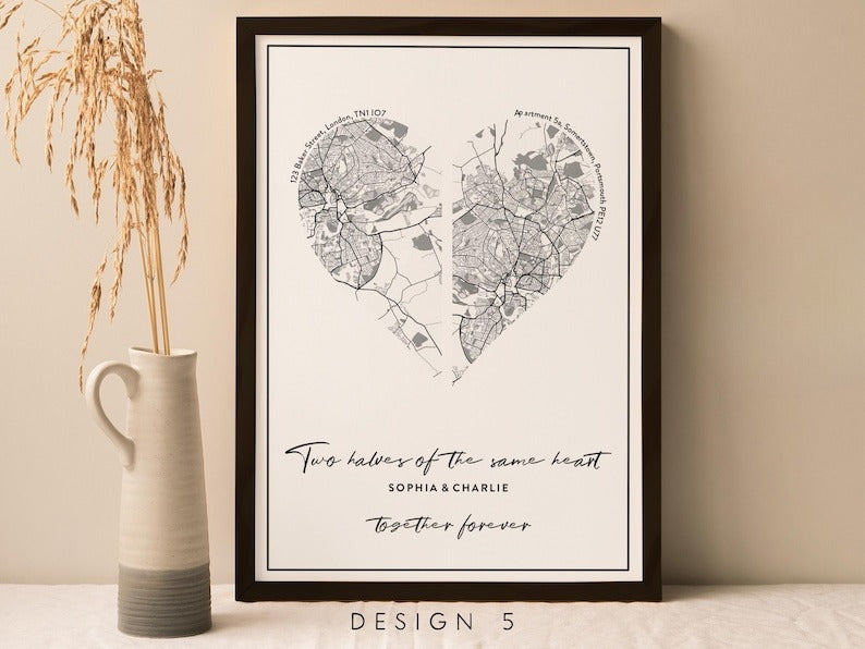 Personalised Couple Map - Engagement Gift, Map Prints Any Location, City Wood Sign, Town Map, Love Map Wood Sign, Map Gift, Map Sign