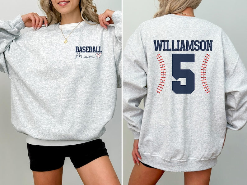 Baseball Mom Sweatshirt Baseball Mama Sweatshirt Name on Sleeve Custom Baseball Mom Gifts Baseball Sweater for Mom Baseball Sweatshirt