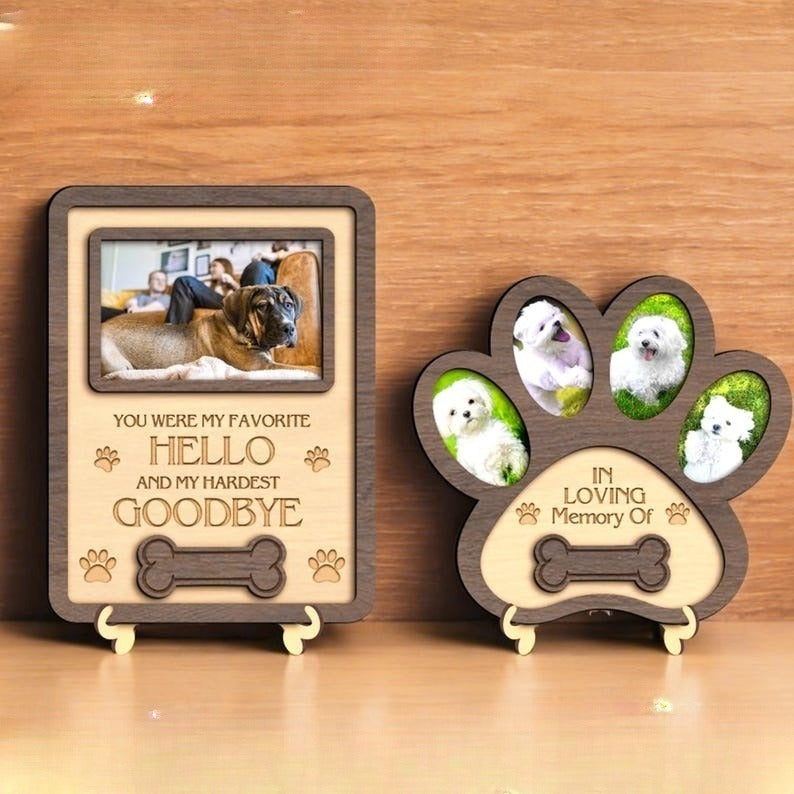 Memorial Pet Photo Frame, Dog Paw Print Picture Frame,Memorial Gifts, Pet Memorial Sign, Memorial Standing