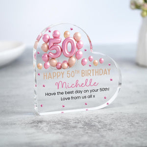 Personalised Happy 50th Birthday Gift Plaque, Birthday Gift For Her, Heart Plaque, 50th Birthday Gifts, Pink 50th Gift, Gifts for Her
