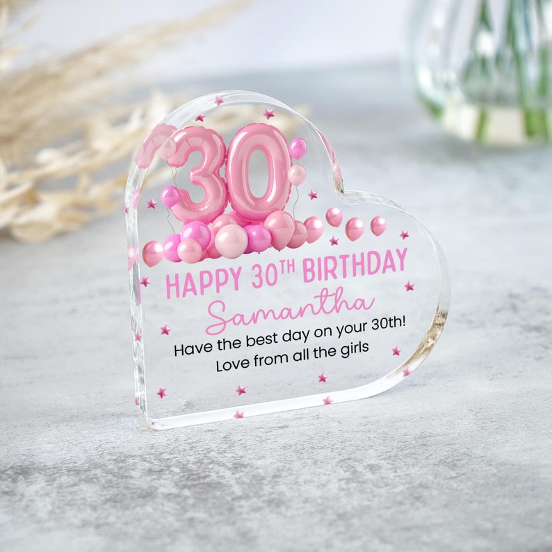 Personalised Happy 30th Birthday Gift Plaque, Birthday Gift For Her, Heart Plaque, 30th Birthday Gifts, Pink 30th Gift, Gifts for Her