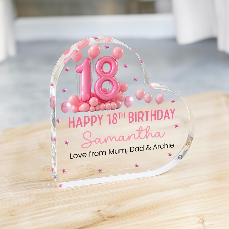 Personalised Happy 18th Birthday Gift Plaque, Birthday Gift For Her, Heart Plaque, 18th Birthday Gifts, Pink 18th Gift, Gifts for Her
